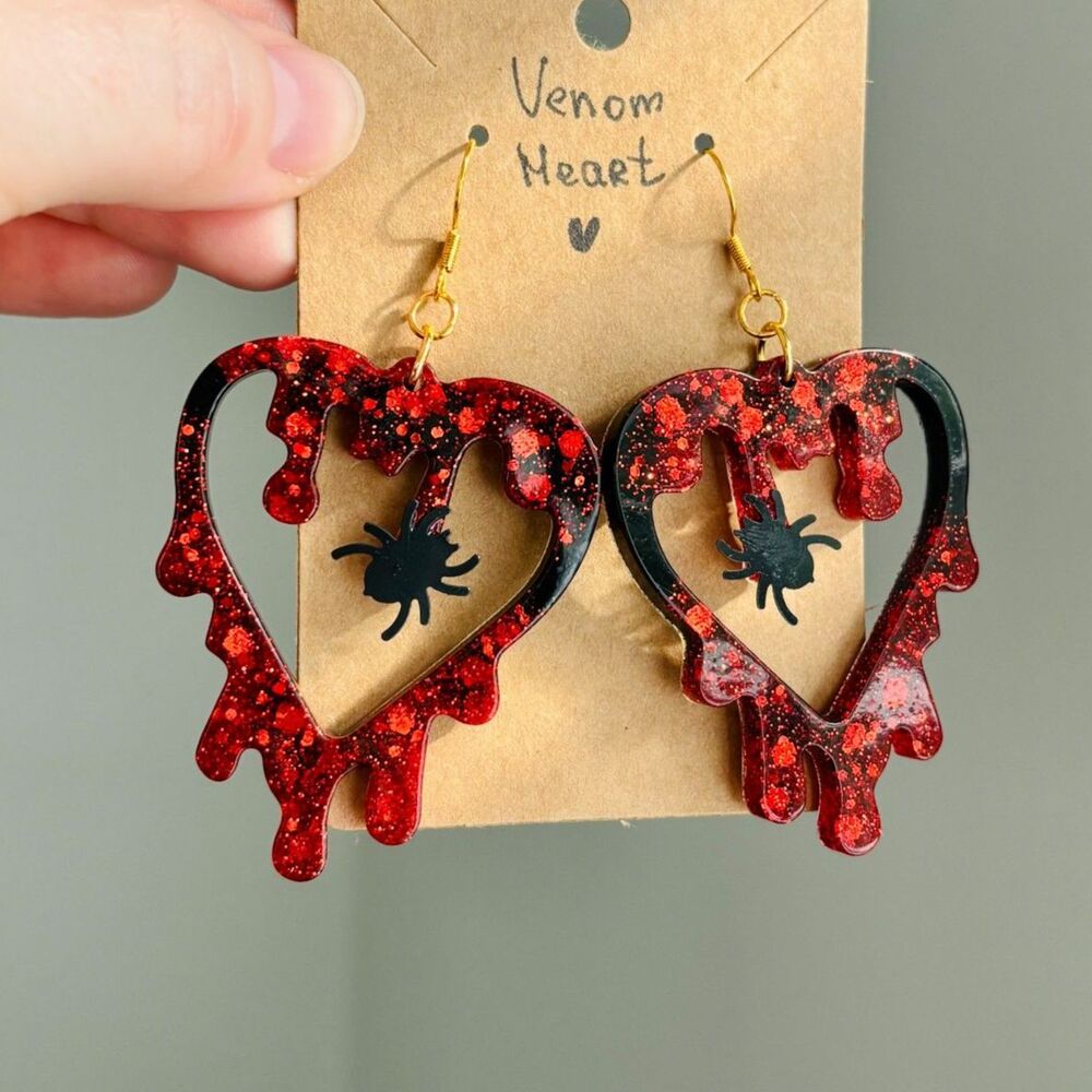 Blood Drip Heart Earrings Dark Romantic Gothic Resin Jewelry Red Vamp Halloween